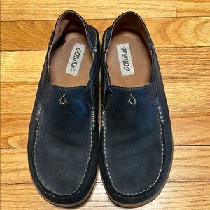 Olukai Men's Black Leather Loafers